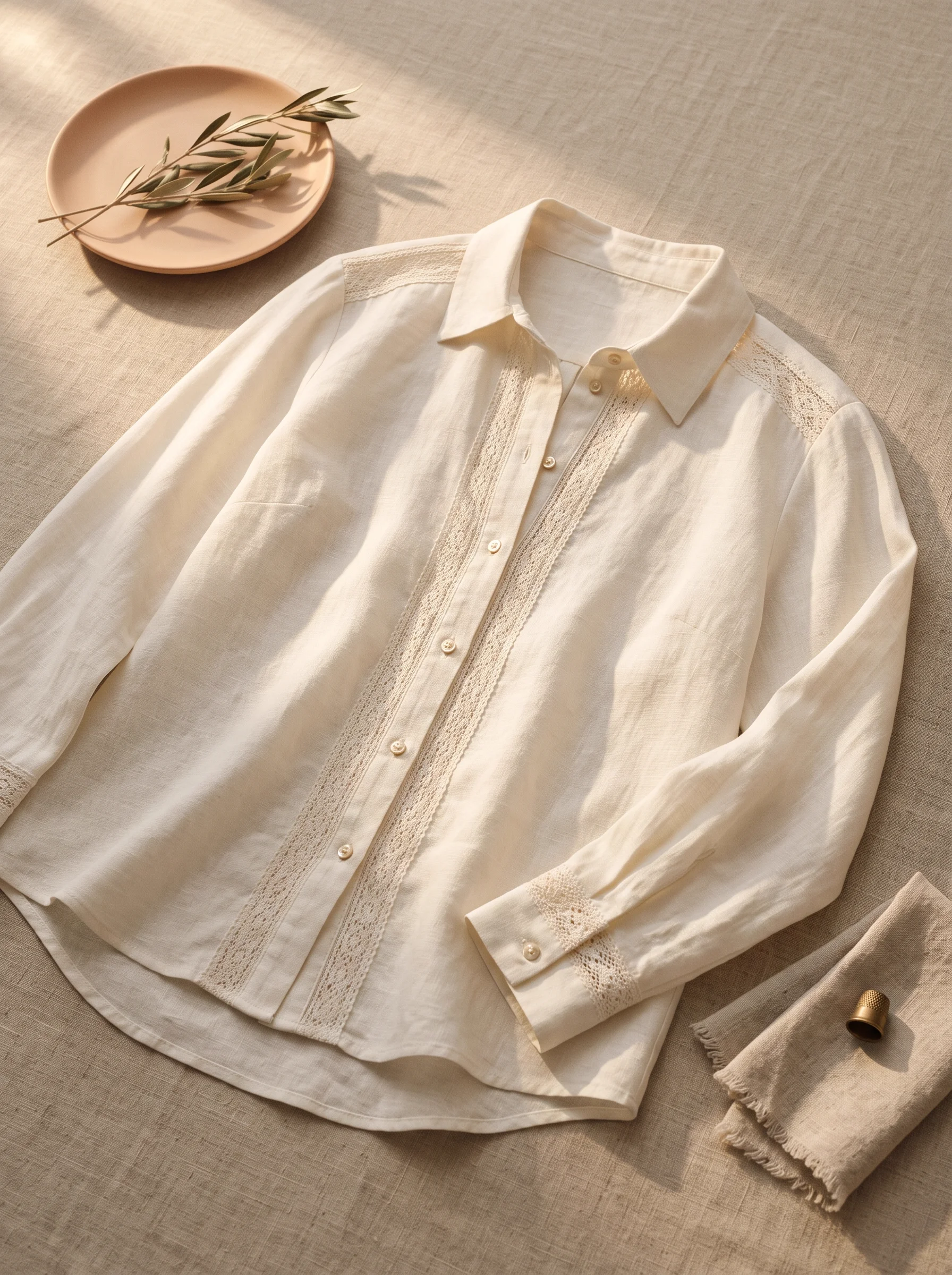 Lace Insert Linen Shirt